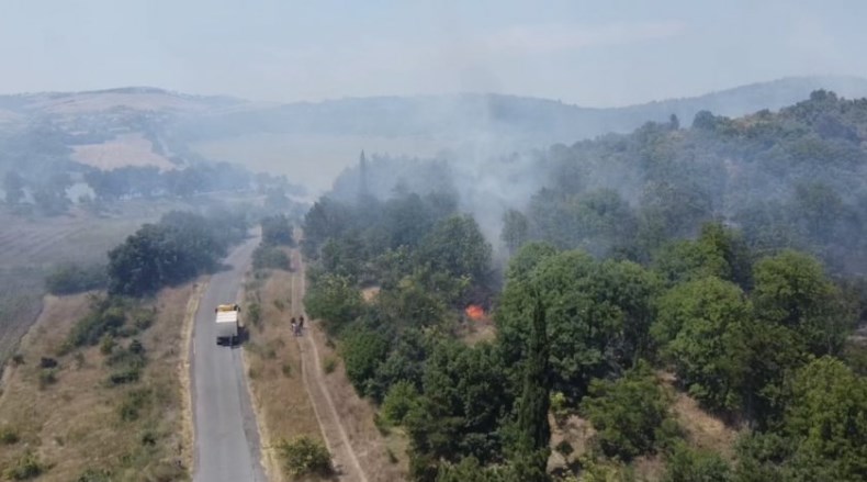 СНИМКА: БНТГолям пожар бушува във вилната зона на бургаското село