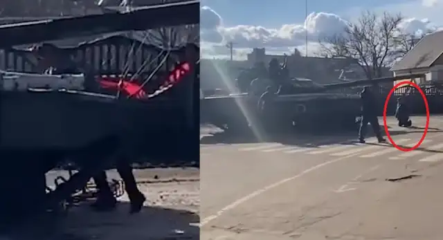Украинец се покатери на руски танк в опит да го