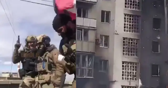 Група чеченски бойци е видяна на видео как стрелят с