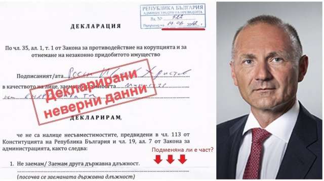 Министърът на енергетиката Росен Христов е декларирал неверни данни в подписаната от него