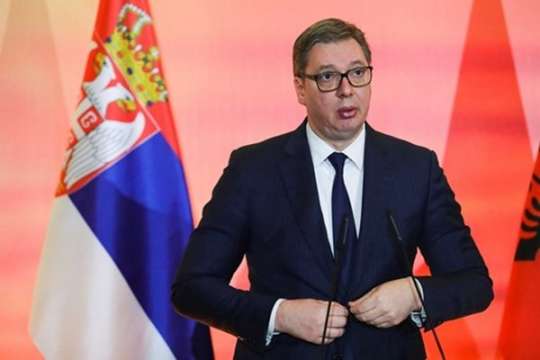 Сръбският президент Александър Вучич след церемонията по подписването на пакета